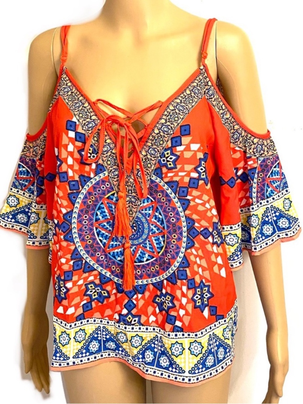 Flying Tomato  Cold-Shoulder Tie-Front Boho Blouse